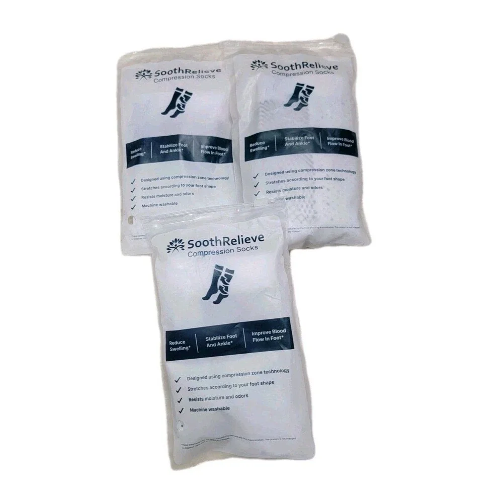 Sooth Relieve Compression Socks 3 Pairs White Size Medium Open Toe Stretch NEW C